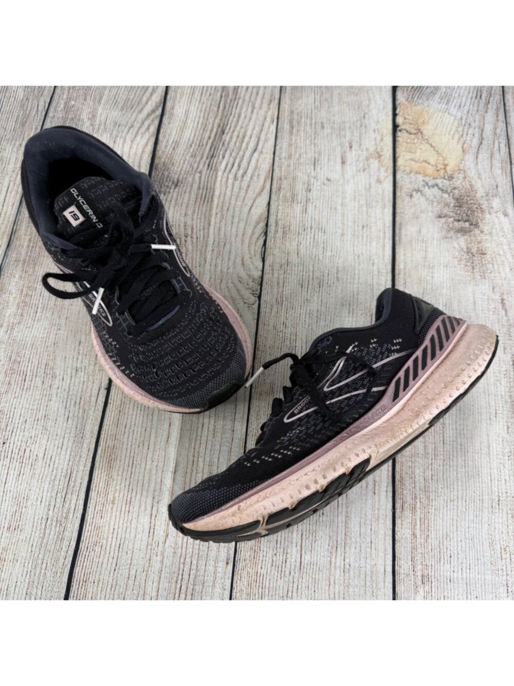 Brooks Womens Glycerin GTS 19 Road Running Shoes Black Ombré Metallic Rose Gold